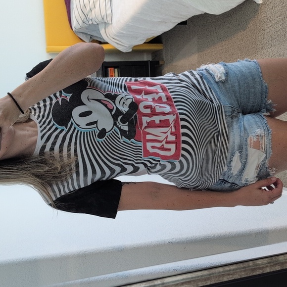 4/$12 Disney Mickey Mouse Legend T-shirt Black and White Zebra Stripe XS/S - Picture 1 of 12